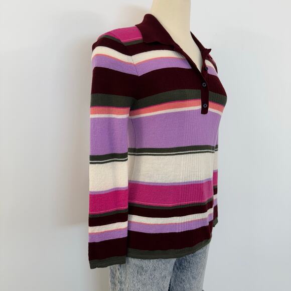 Kate Spade Striped Wool Polo Sweater Long Sleeve Collar Multicolor Maroon Size S - Picture 5 of 10